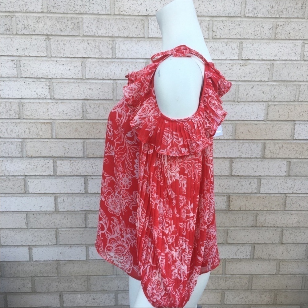 Nwt Ella Moss Red White Off-Shoulder Top Blouse Floral Ruffle Size Medium — image 5 of 8